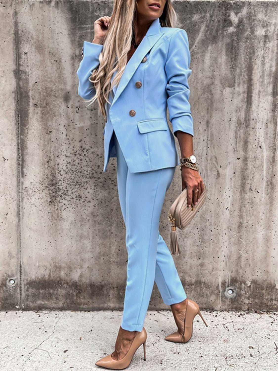 Lapel Collar Long Sleeve Blazer and Pants Set | Sugarz Chique Boutique