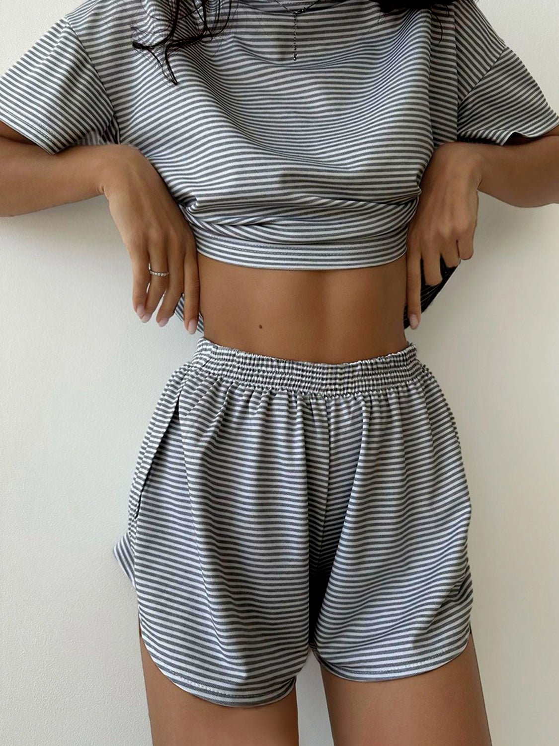 Striped Round Neck Top and Shorts Set | Sugarz Chique Boutique