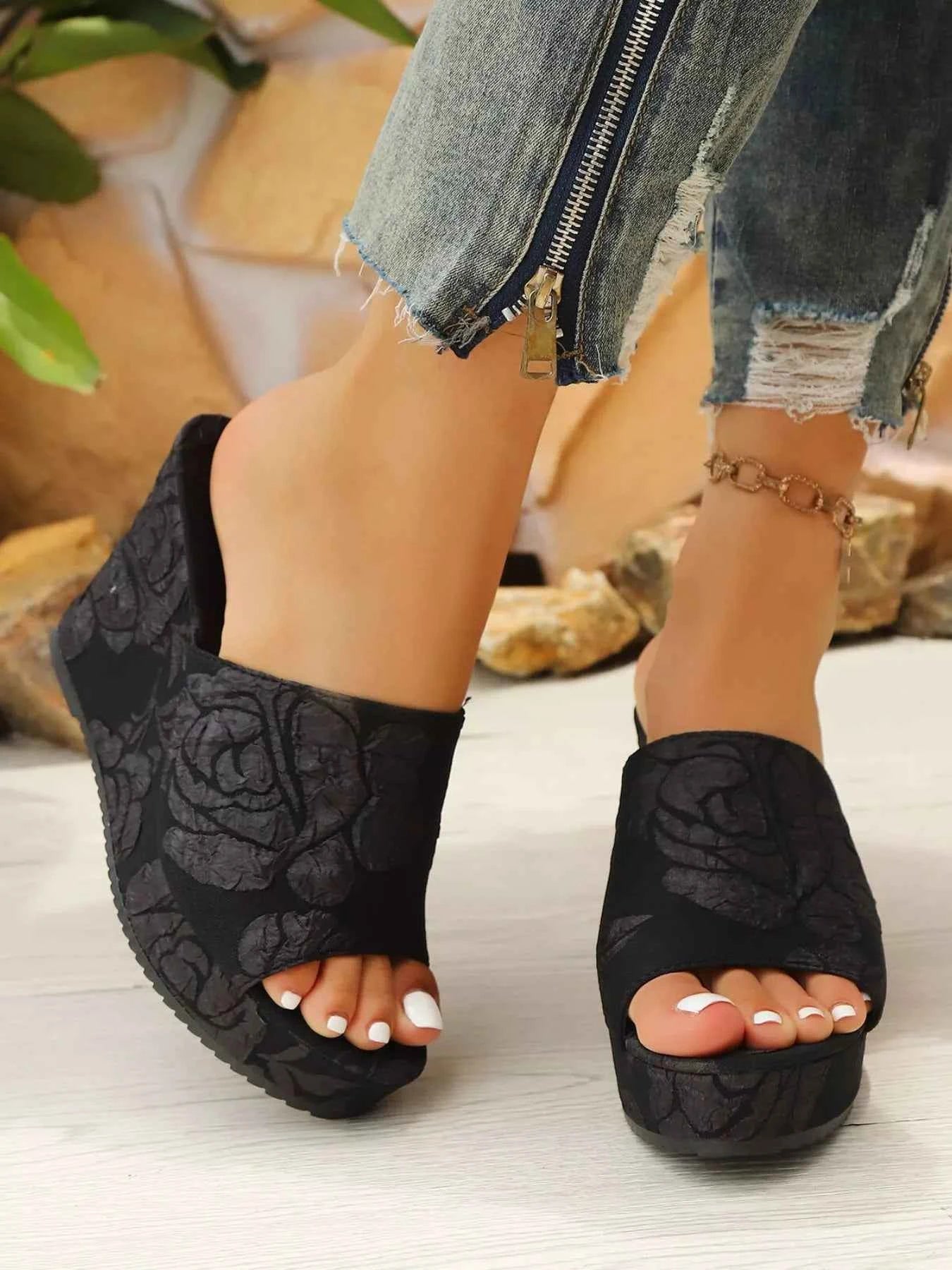 Peep Toe Platform Wedge Sandals | Sugarz Chique Boutique