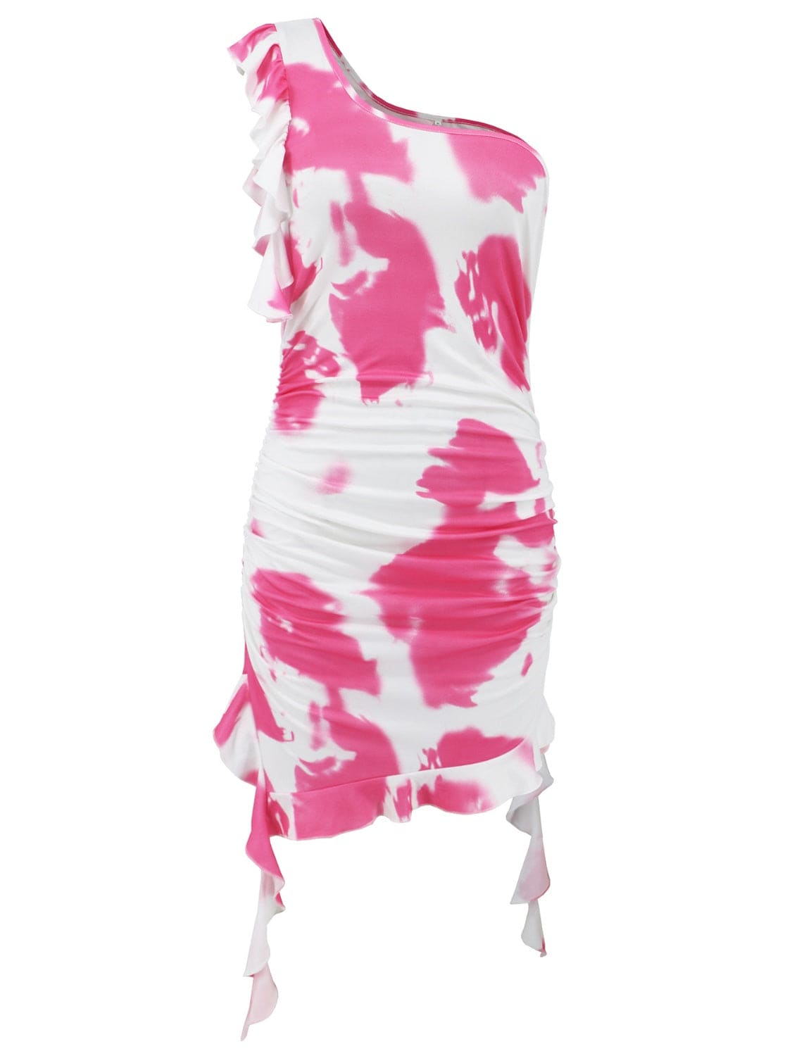 Ruffled Tie-Dye Single Shoulder Mini Dress | Sugarz Chique Boutique