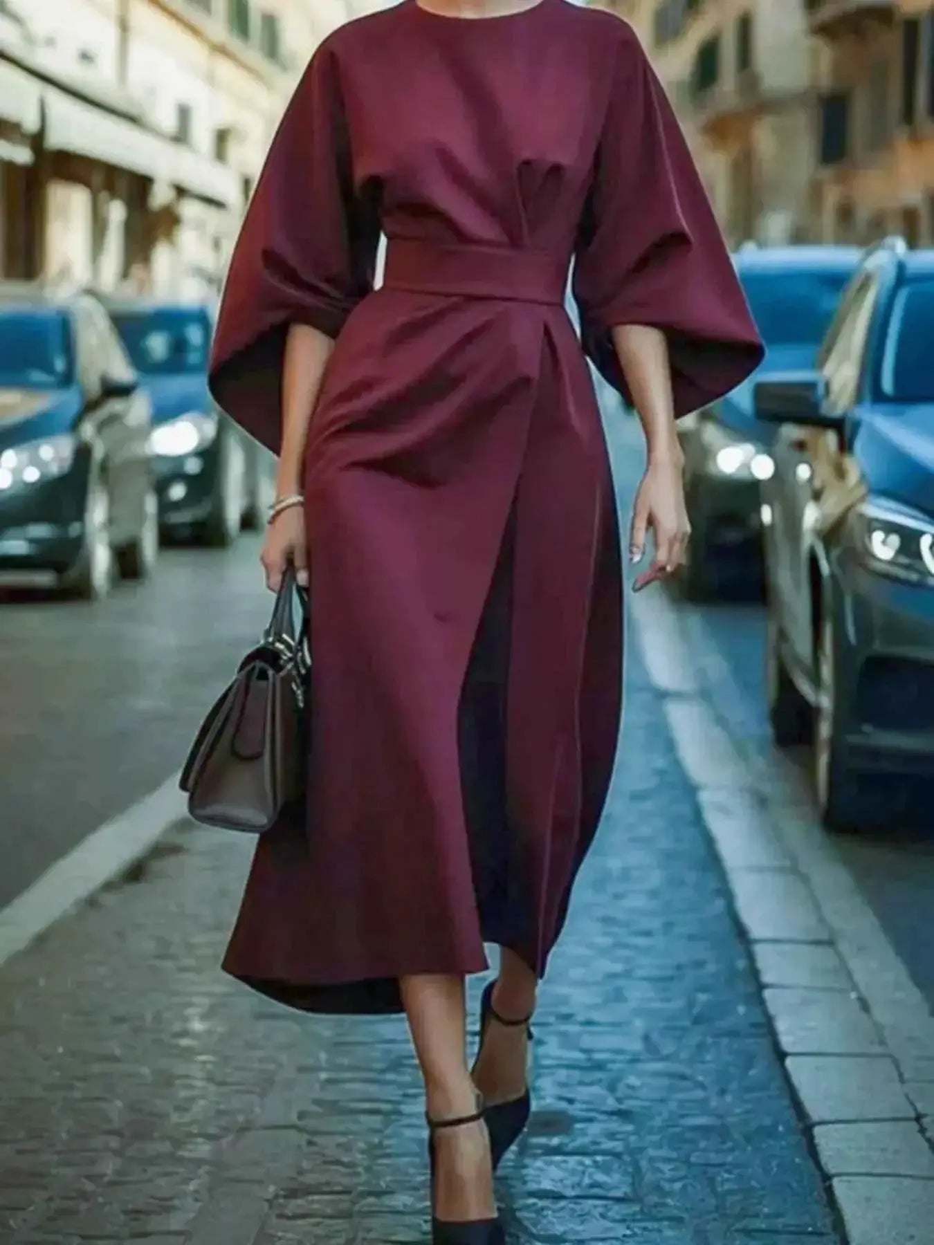 Round Neck 3/4 Sleeve Dress | Sugarz Chique Boutique
