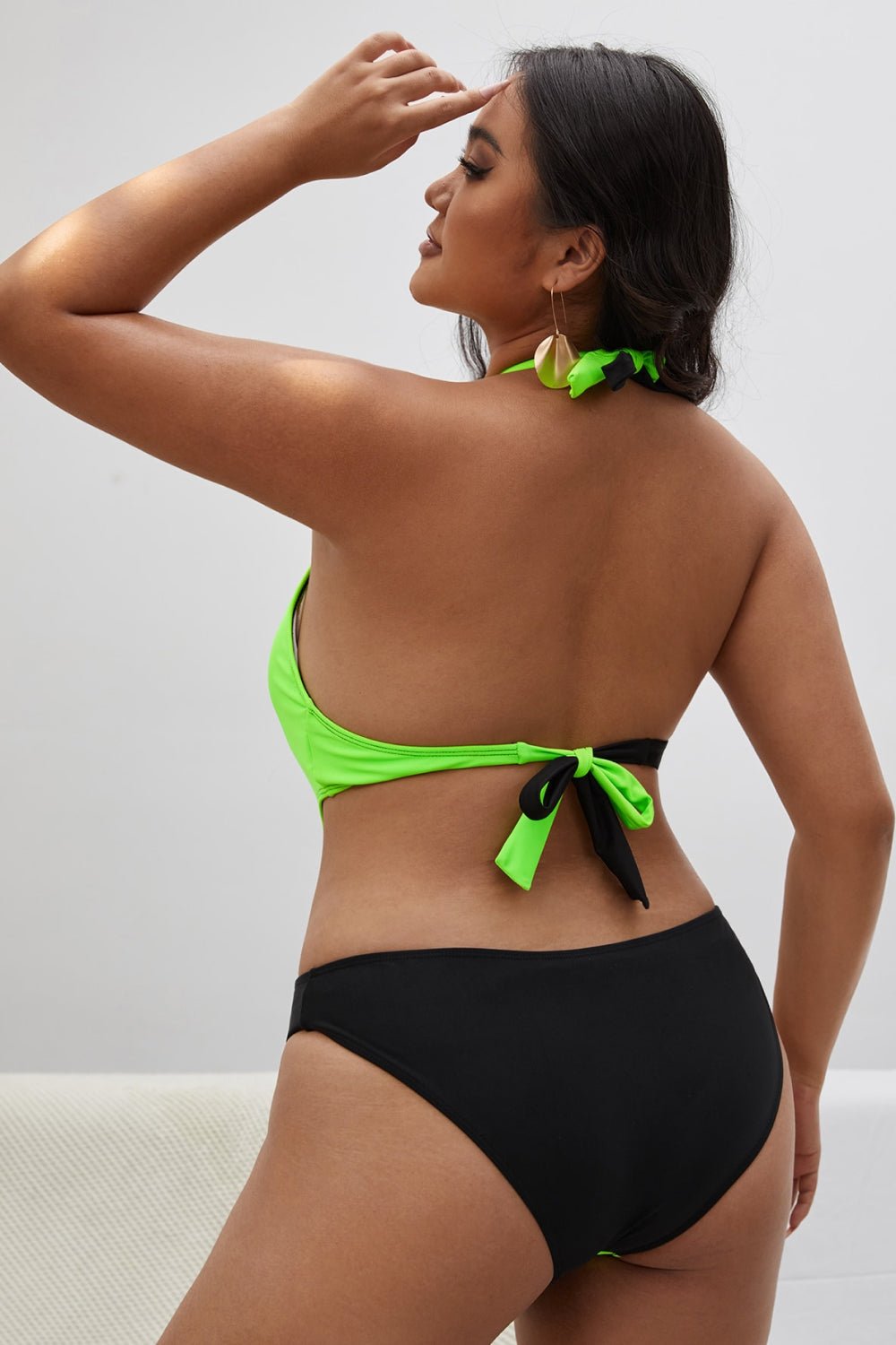 Plus Size Contrast Halter Neck Tied One-Piece Swimsuit | Sugarz Chique Boutique