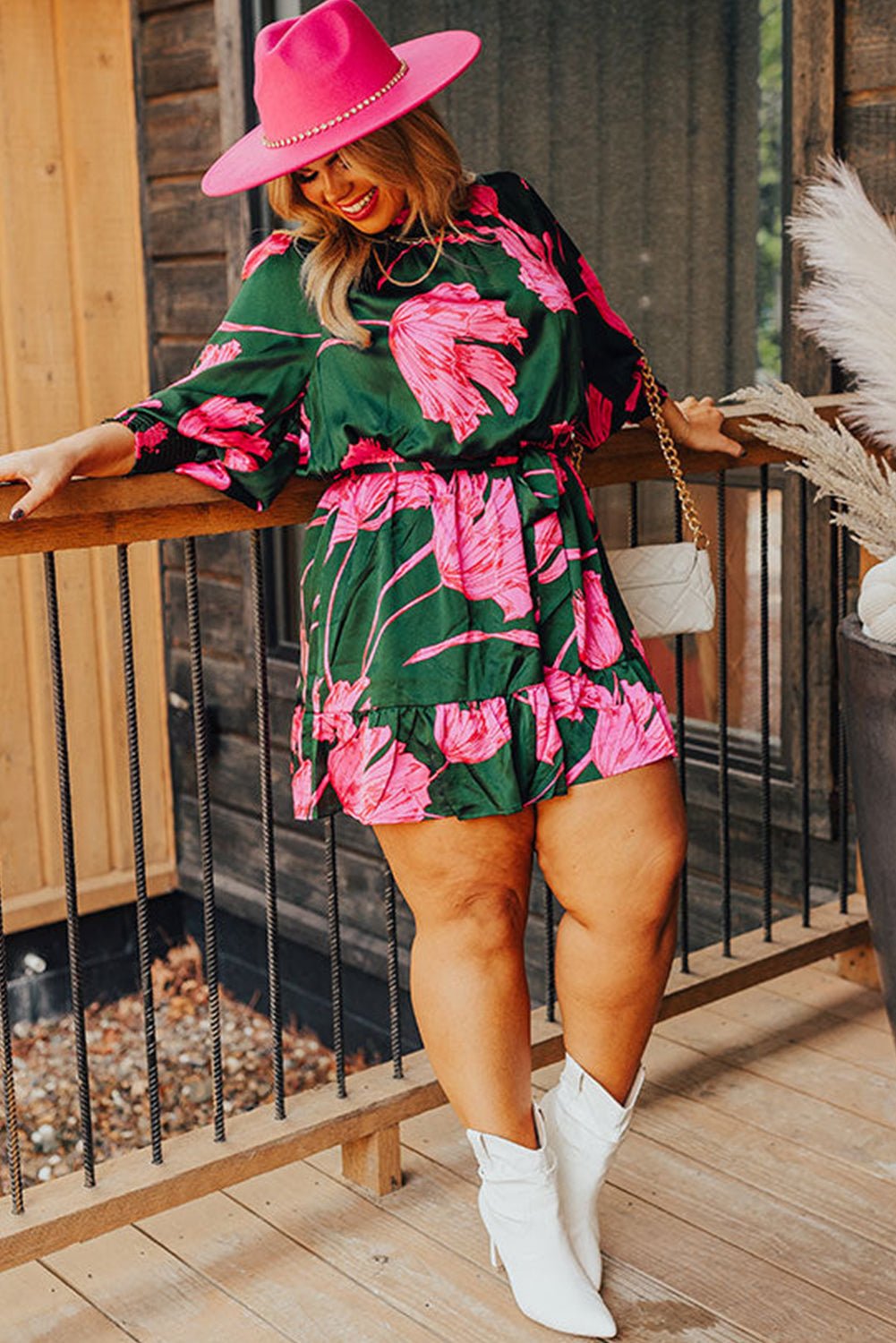 Plus Size Printed Lantern Sleeve Ruffle Hem Dress | Sugarz Chique Boutique