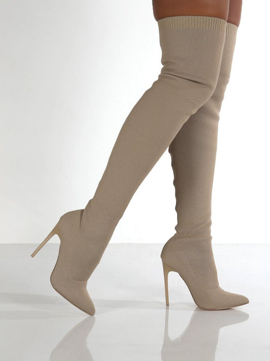 Point Toe Over Knee Stiletto Boots | Sugarz Chique Boutique