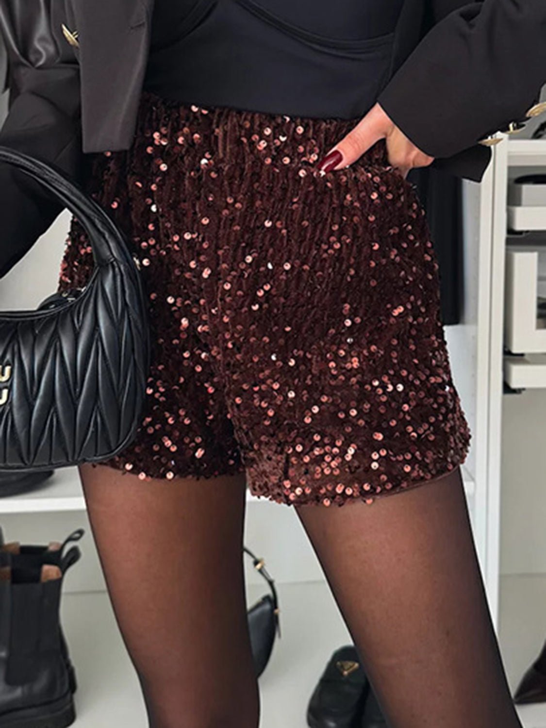 Sequin Mid Rise Shorts | Sugarz Chique Boutique