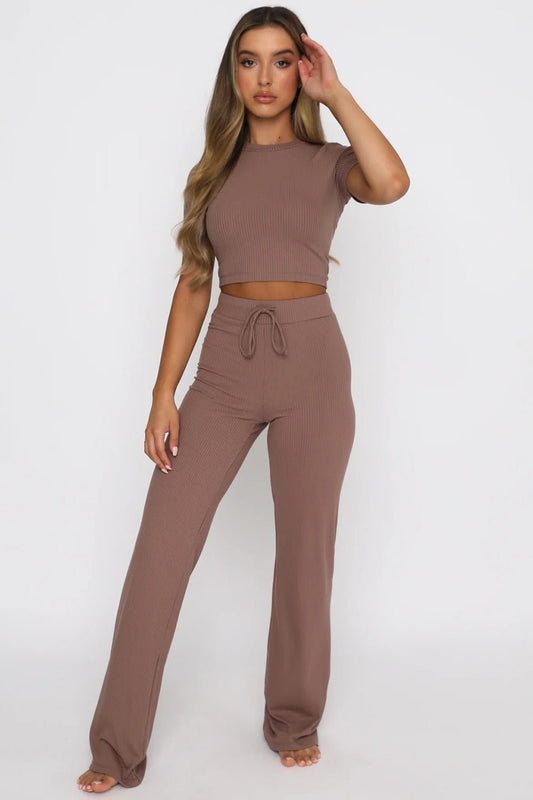 Round Neck Short Sleeve Top and Pants Set | Sugarz Chique Boutique