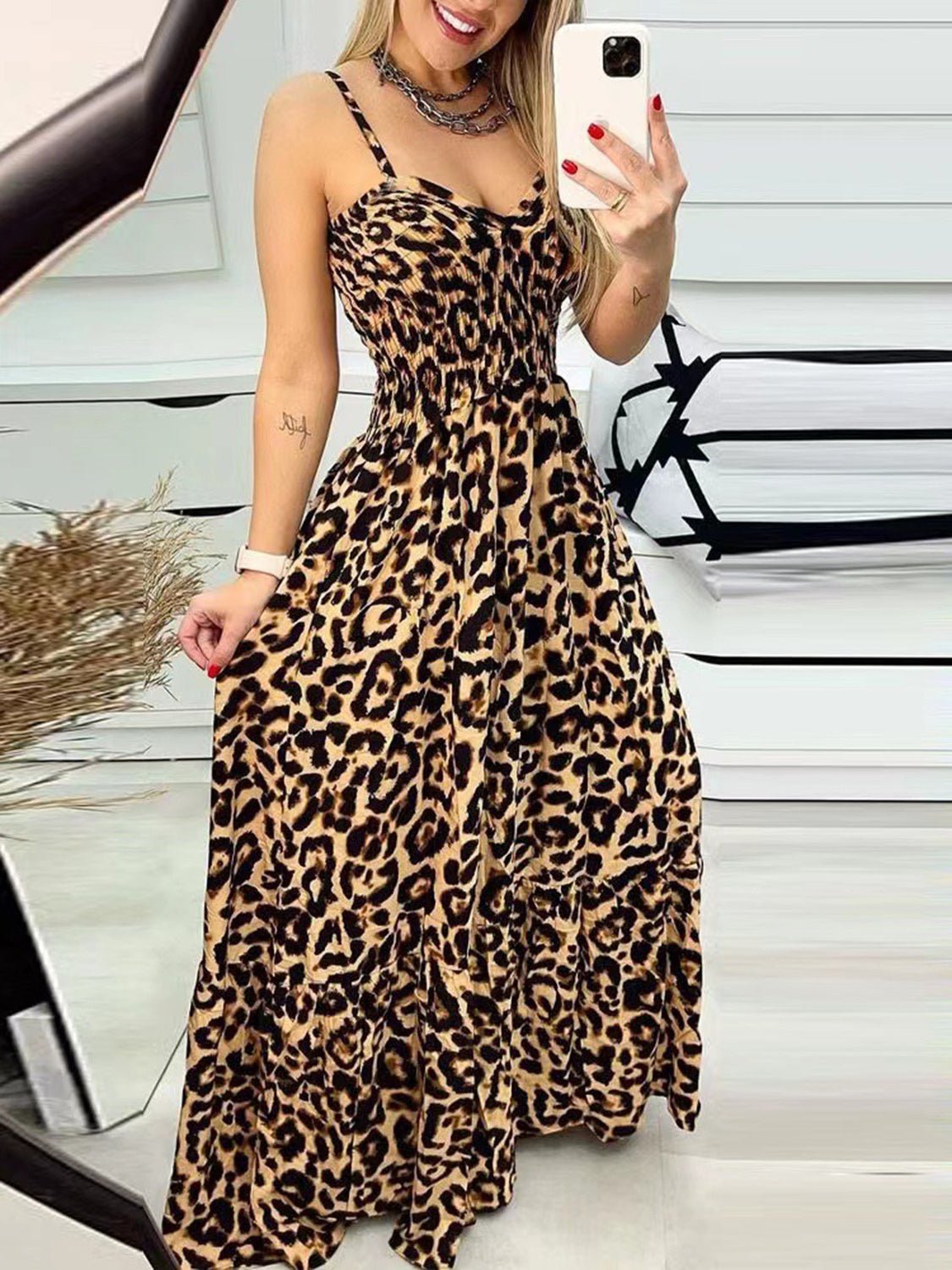 Leopard Sweetheart Neck Cami Dress | Sugarz Chique Boutique