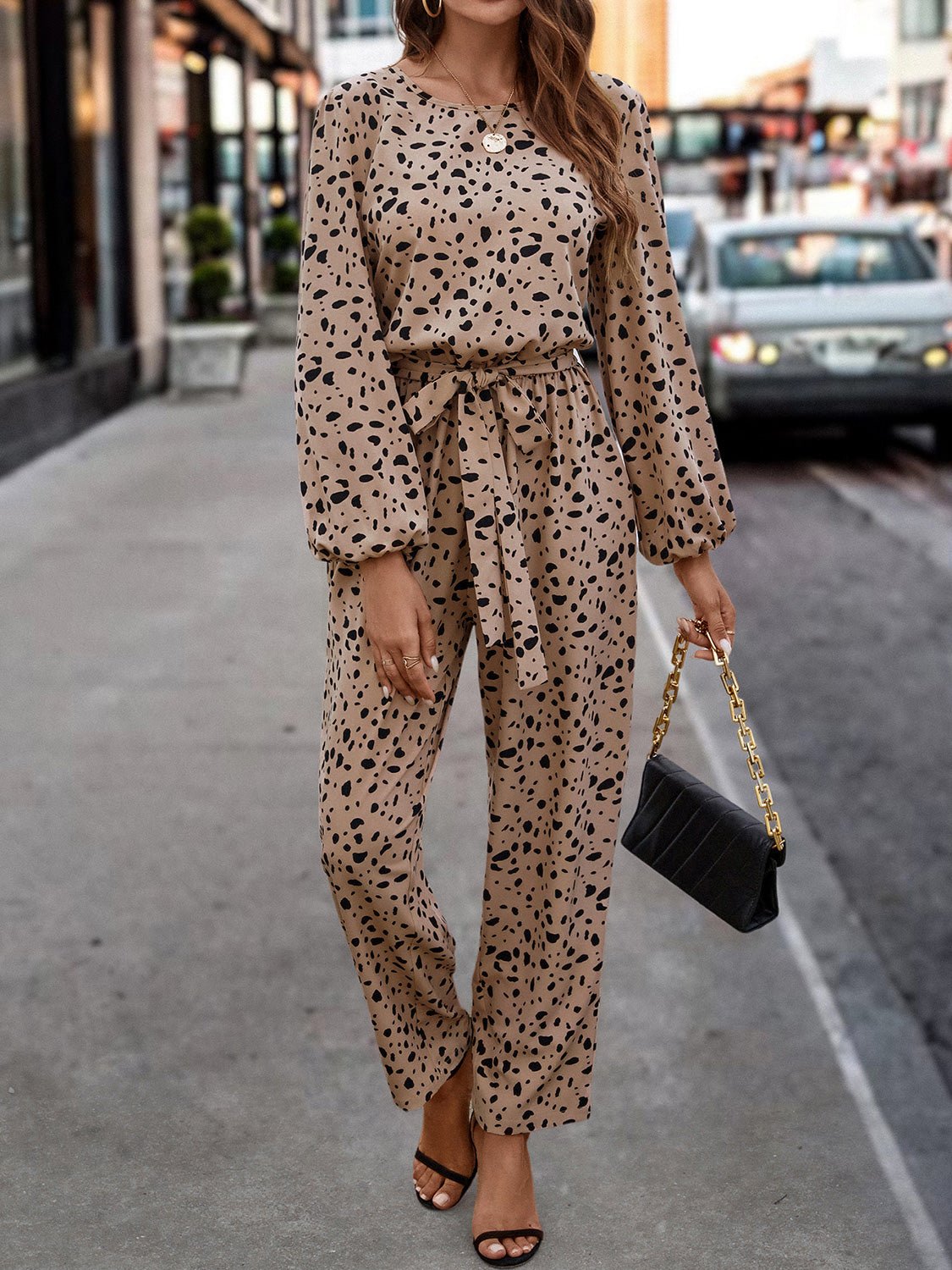 Leopard Tie Front Balloon Sleeve Jumpsuit | Sugarz Chique Boutique