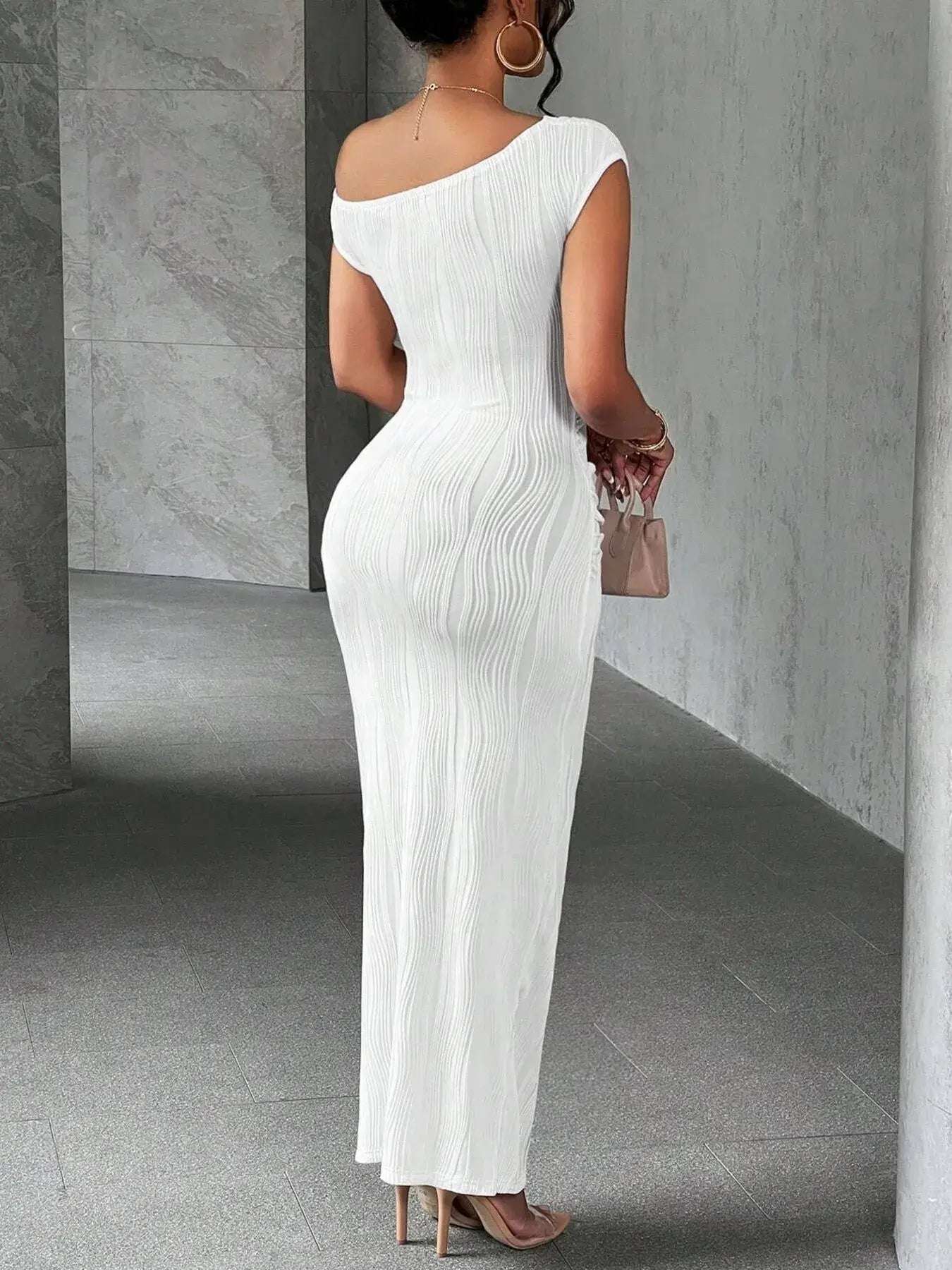Textured Single Shoulder Bodycon Maxi Dress | Sugarz Chique Boutique
