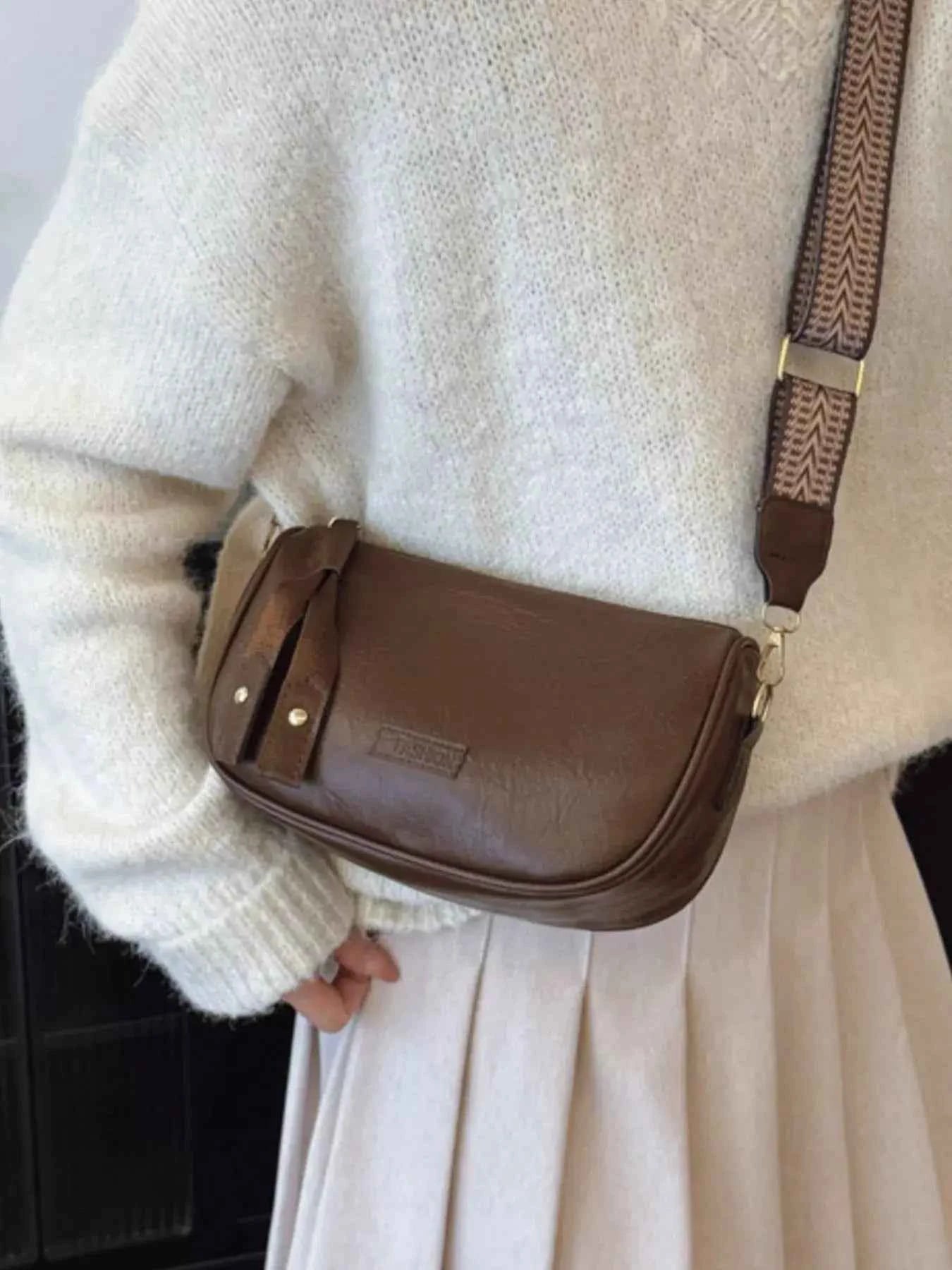 Retro Style Shoulder Crossbody Bag with Wide Strap