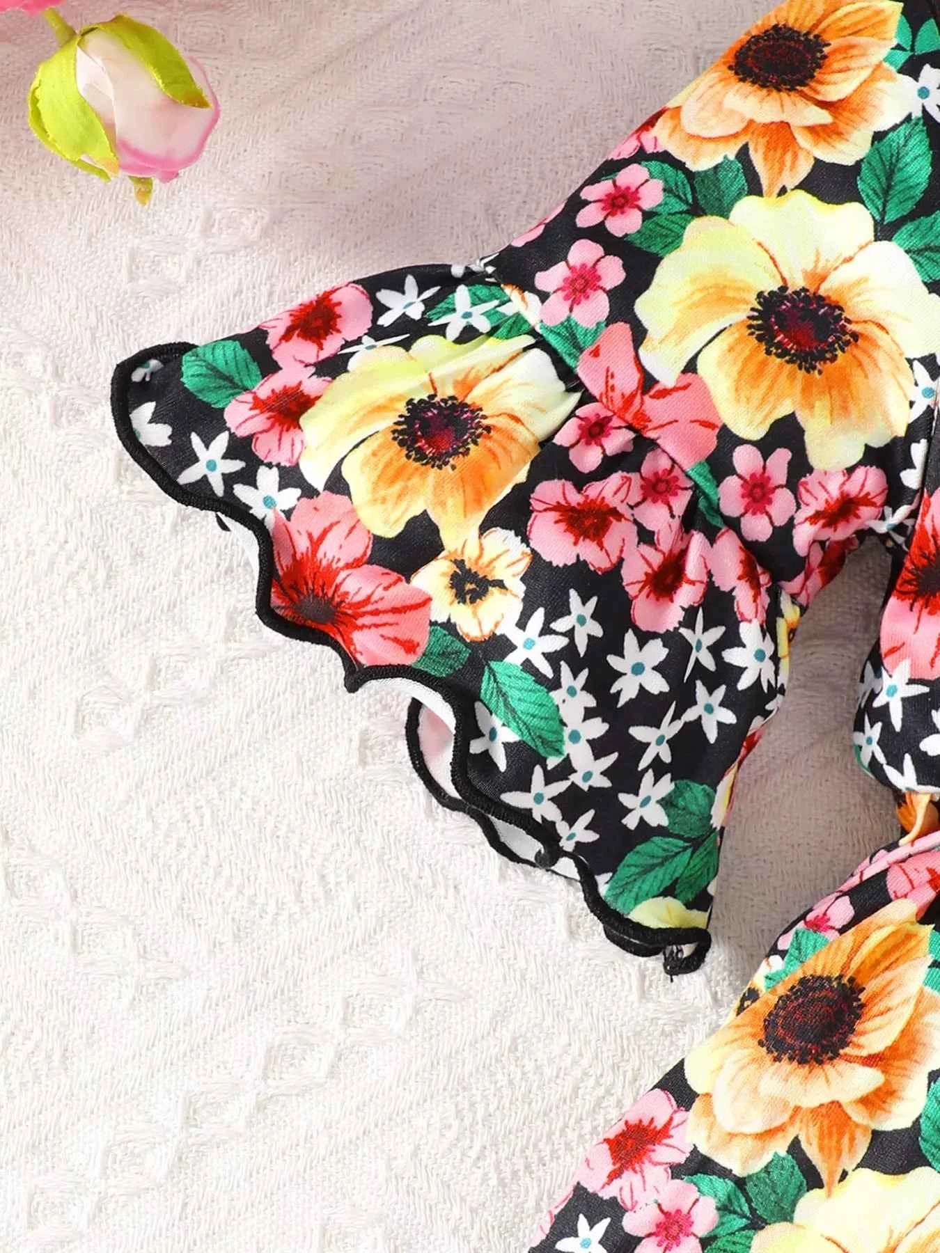 Children's Floral Bell Sleeve Top and Pants Set