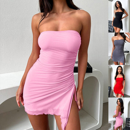 Y2K Tube-top Split Dress Summer Ins Fashion Backless Short Dresses For Women | Sugarz Chique Boutique