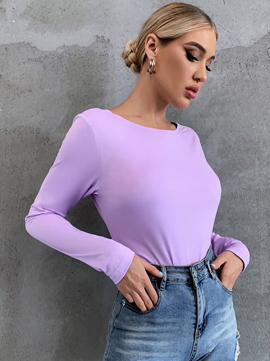 Backless Round Neck Long Sleeve T-Shirt | Sugarz Chique Boutique