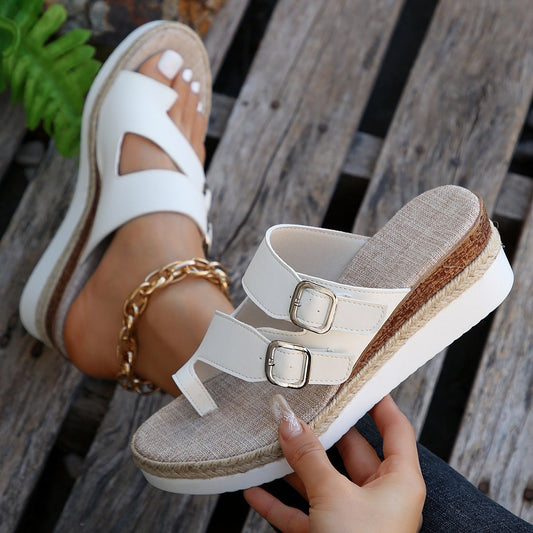 Double Buckle PU Leather Sandals | Sugarz Chique Boutique