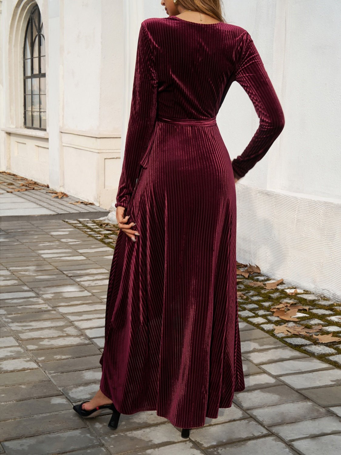 Devine Split Surplice Long Sleeve Midi Dress | Sugarz Chique Boutique