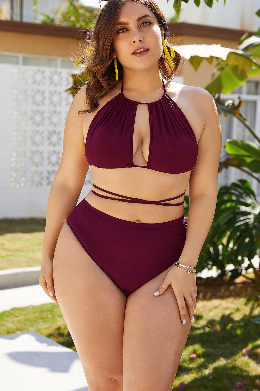 Plus Size Cutout Tied Backless Bikini Set | Sugarz Chique Boutique