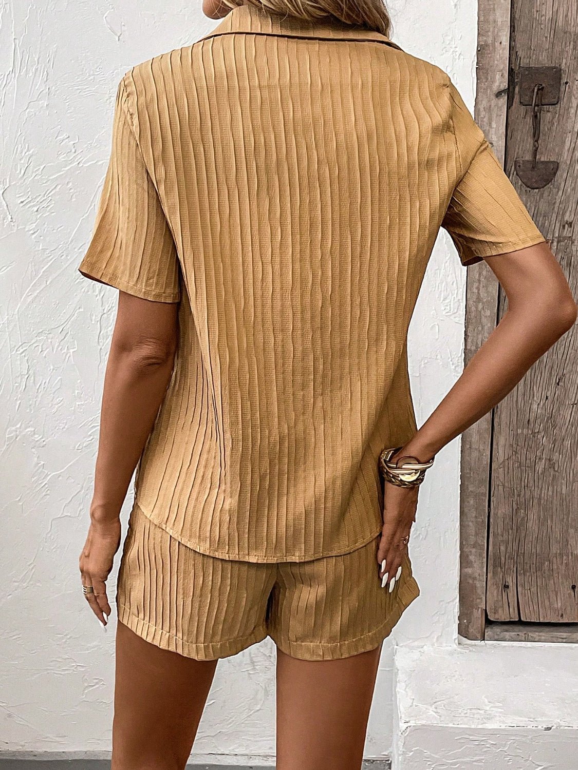 Textured Button Up Shirt and Shorts Set | Sugarz Chique Boutique