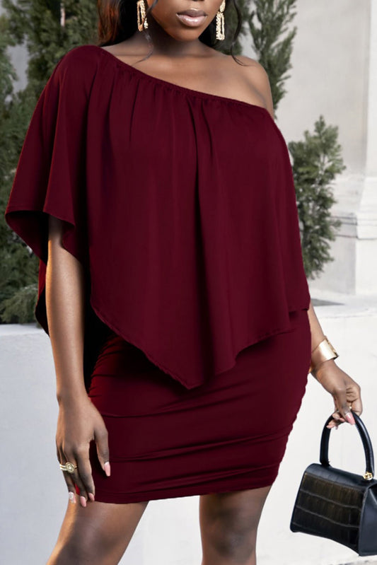 Plus Size One-Shoulder Half Sleeve Mini Dress | Sugarz Chique Boutique