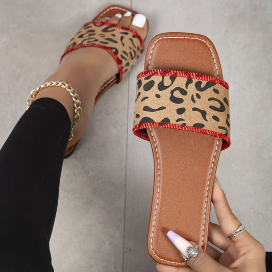 Leopard PU Leather Flat Sandals | Sugarz Chique Boutique