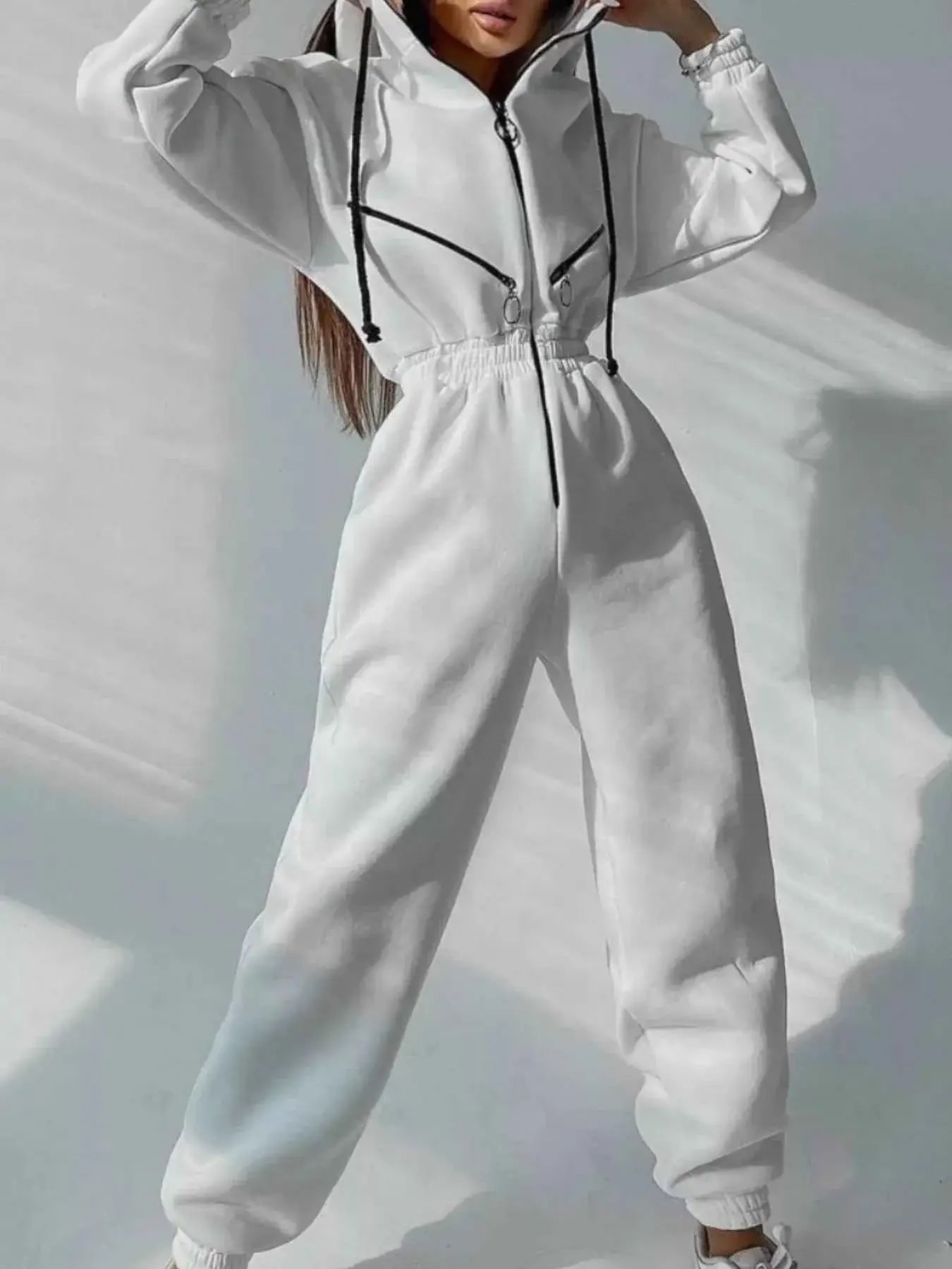 Hooded Zip-Up Long Sleeve Jumpsuit