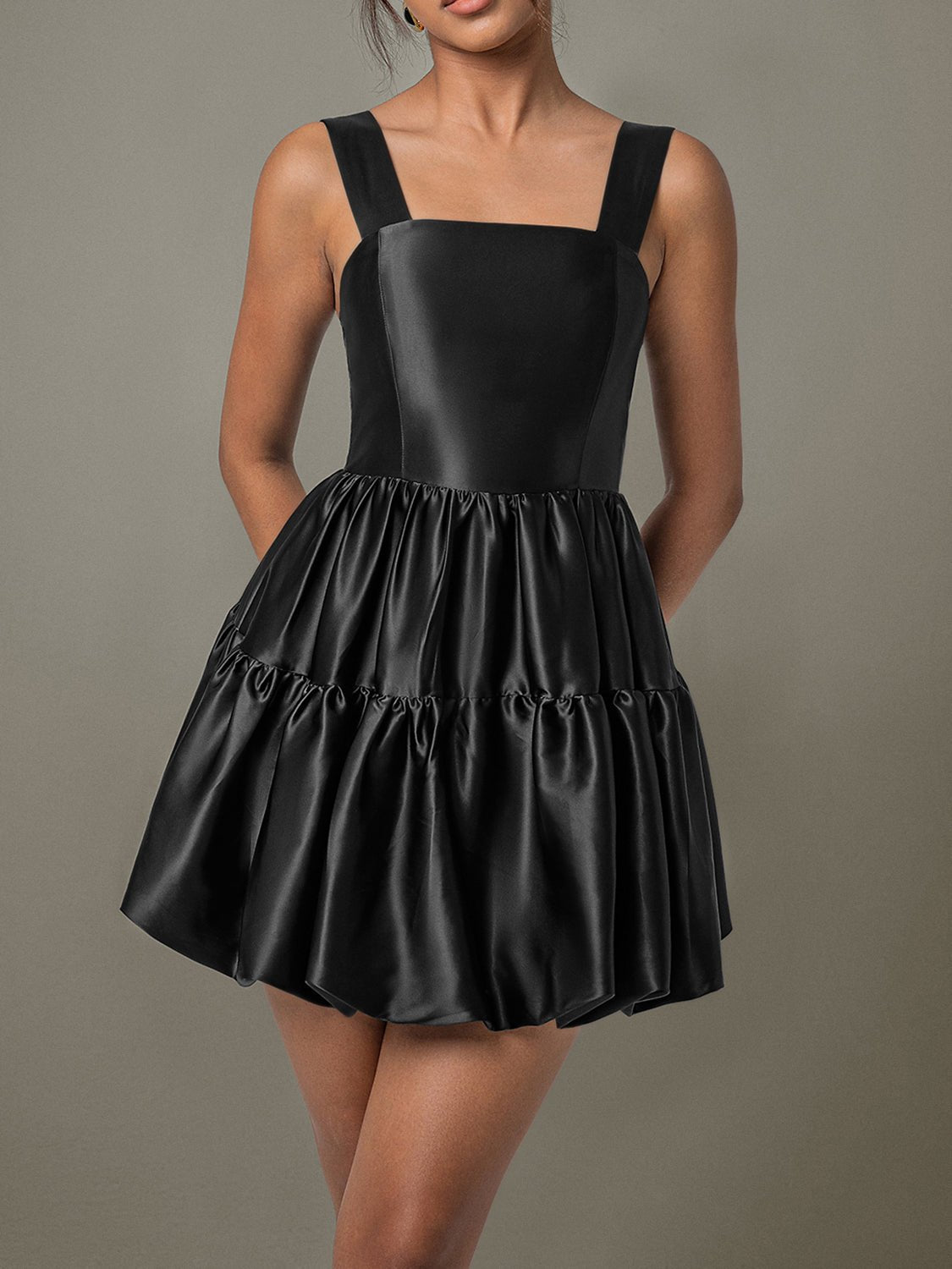 Ruched Square Neck Wide Strap Mini Dress | Sugarz Chique Boutique