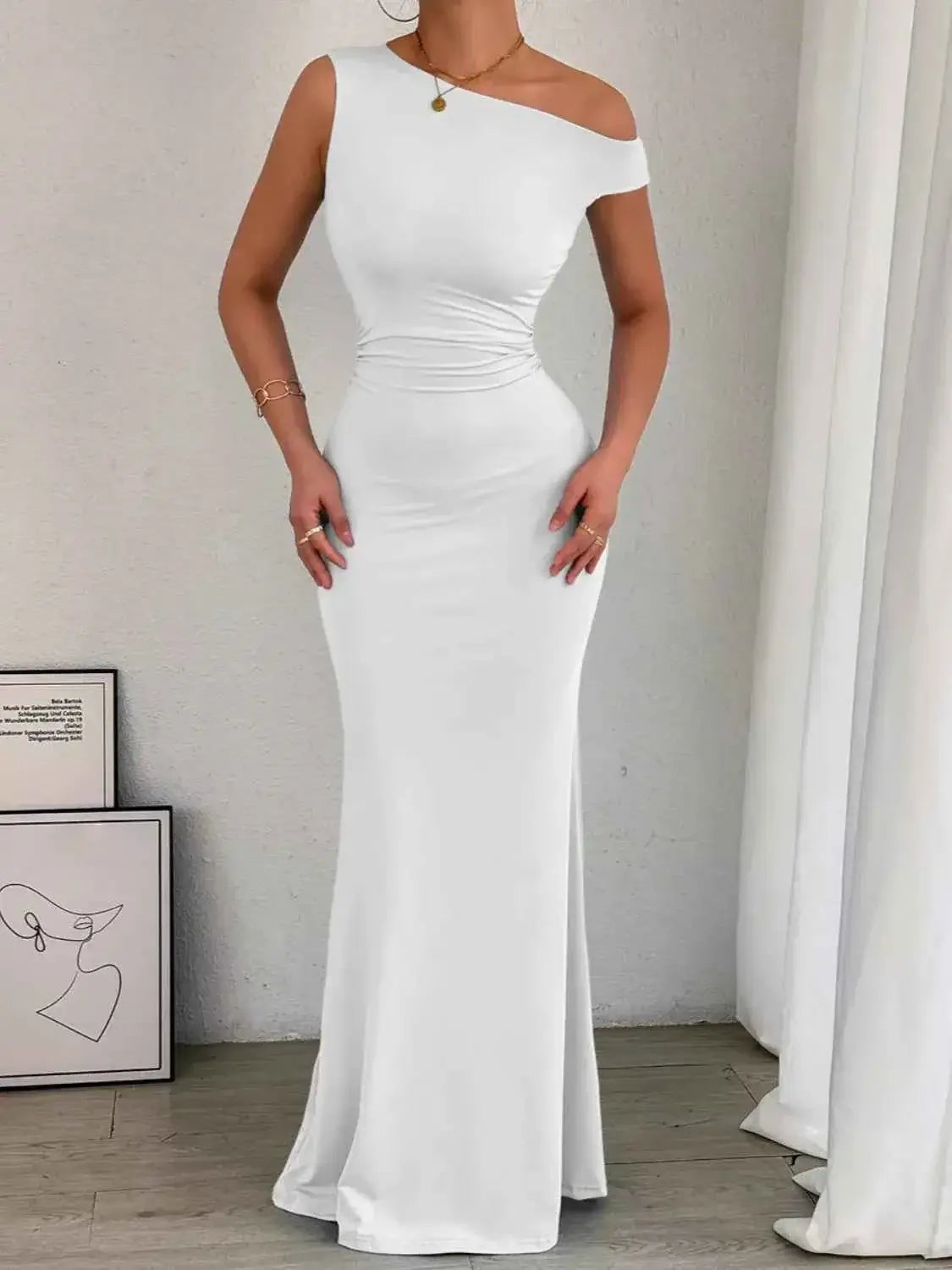 One-Shoulder Ruched Bodycon Maxi Dress