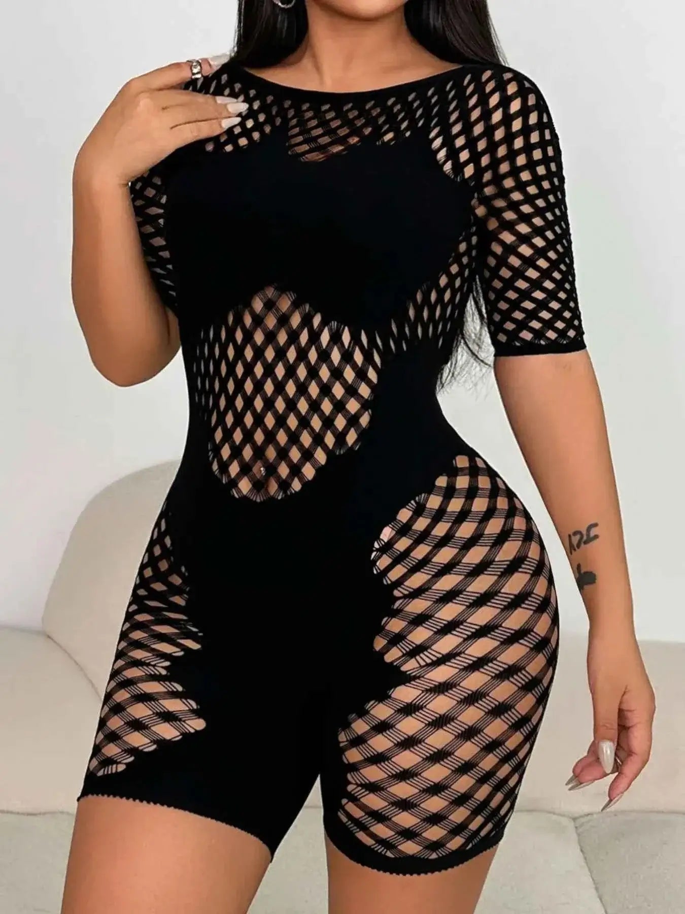 Fishnet Mesh Bodycon Romper