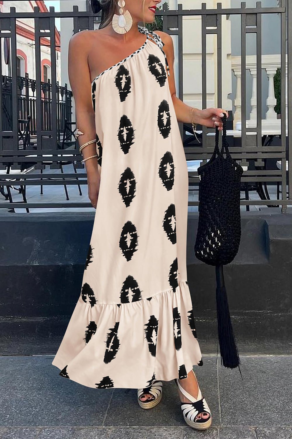 Printed Single Shoulder Maxi Dress | Sugarz Chique Boutique