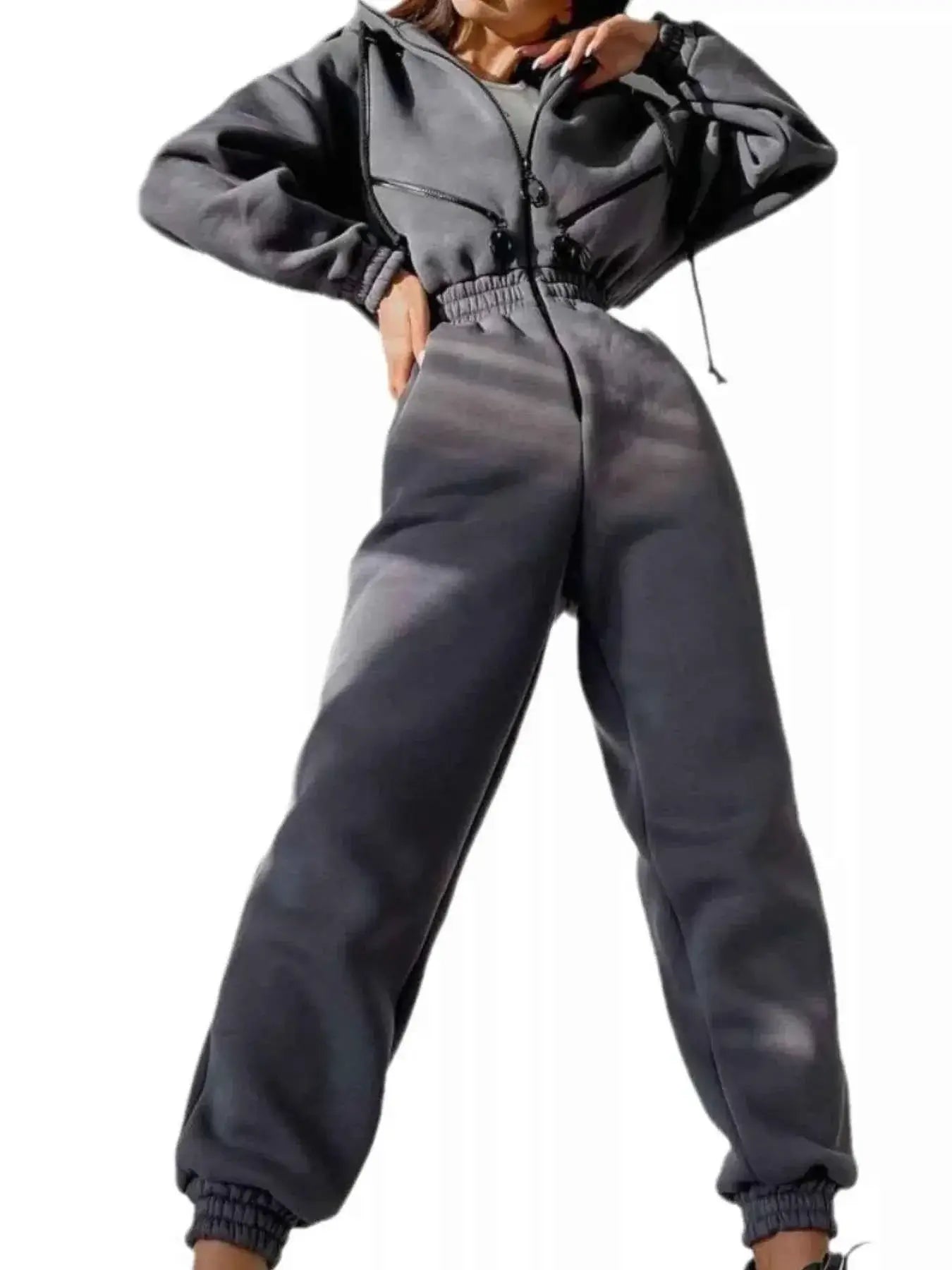 Hooded Zip-Up Long Sleeve Jumpsuit