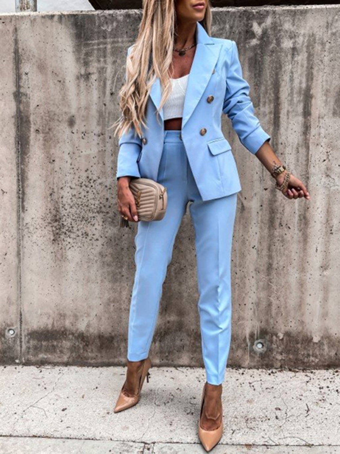 Lapel Collar Long Sleeve Blazer and Pants Set | Sugarz Chique Boutique