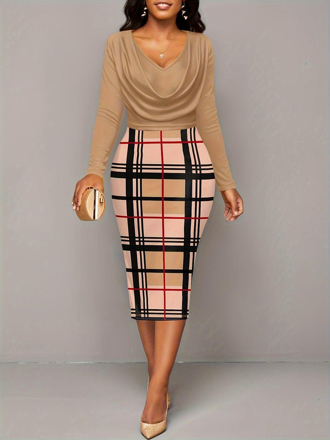 Plus Size Plaid Long Sleeve Mini Dress | Sugarz Chique Boutique