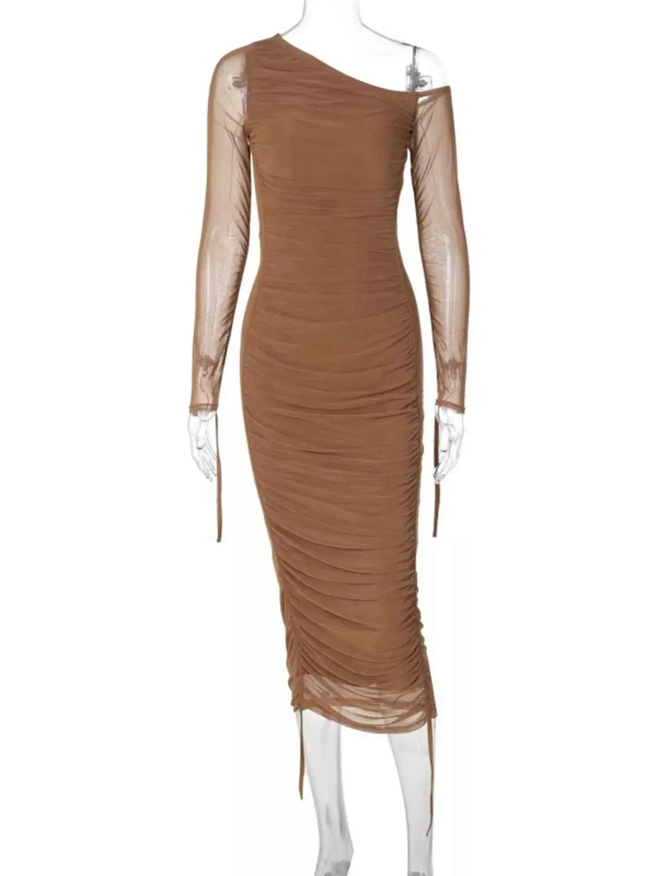 One-Shoulder Ruched Bodycon Midi Dress