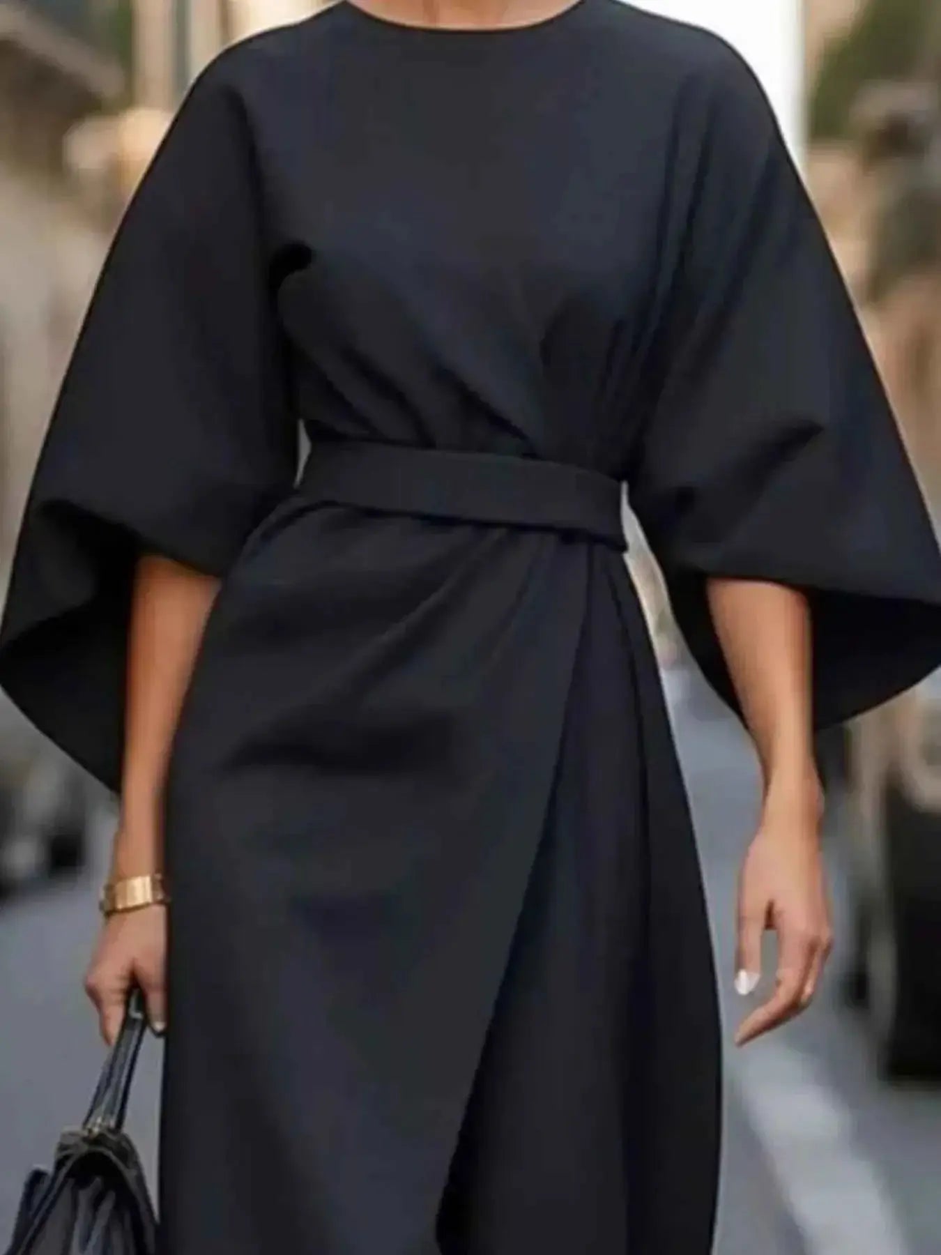Round Neck 3/4 Sleeve Dress | Sugarz Chique Boutique