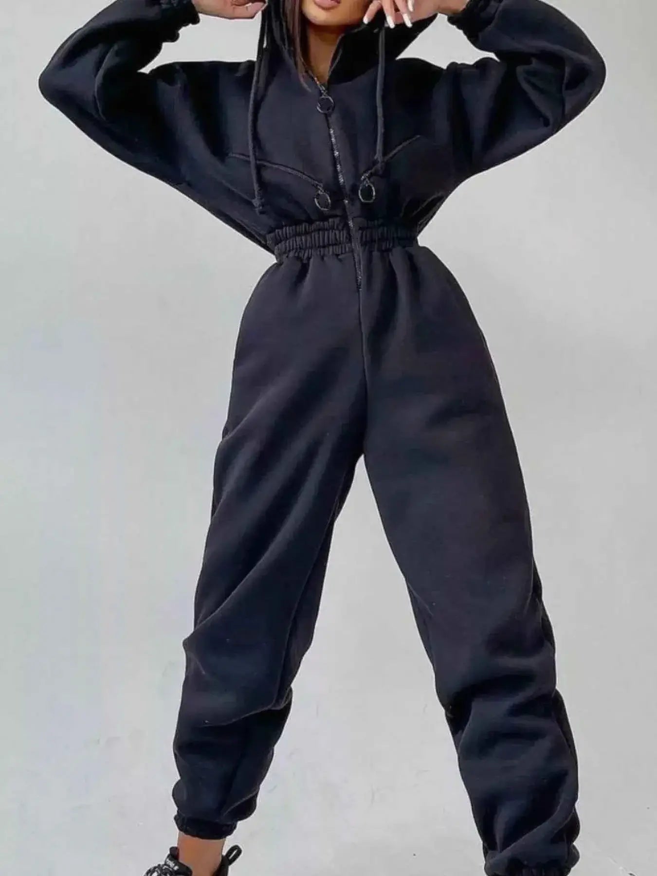 Hooded Zip-Up Long Sleeve Jumpsuit