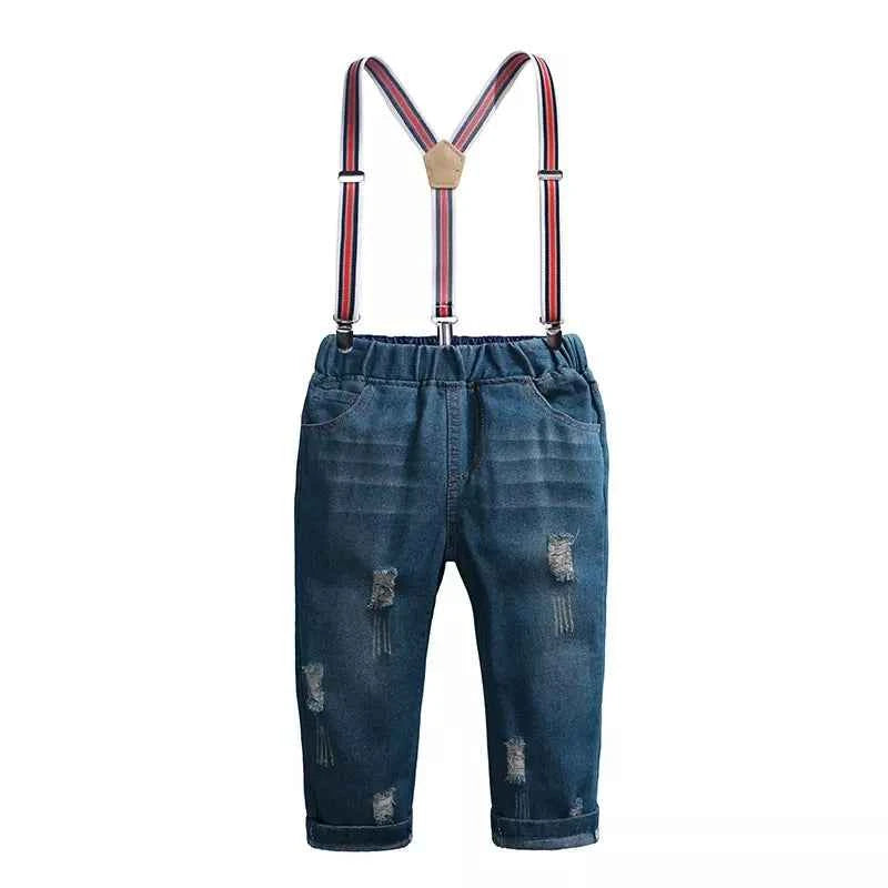 Children's Plaid Shirt & Distressed Jeans with Suspenders Set