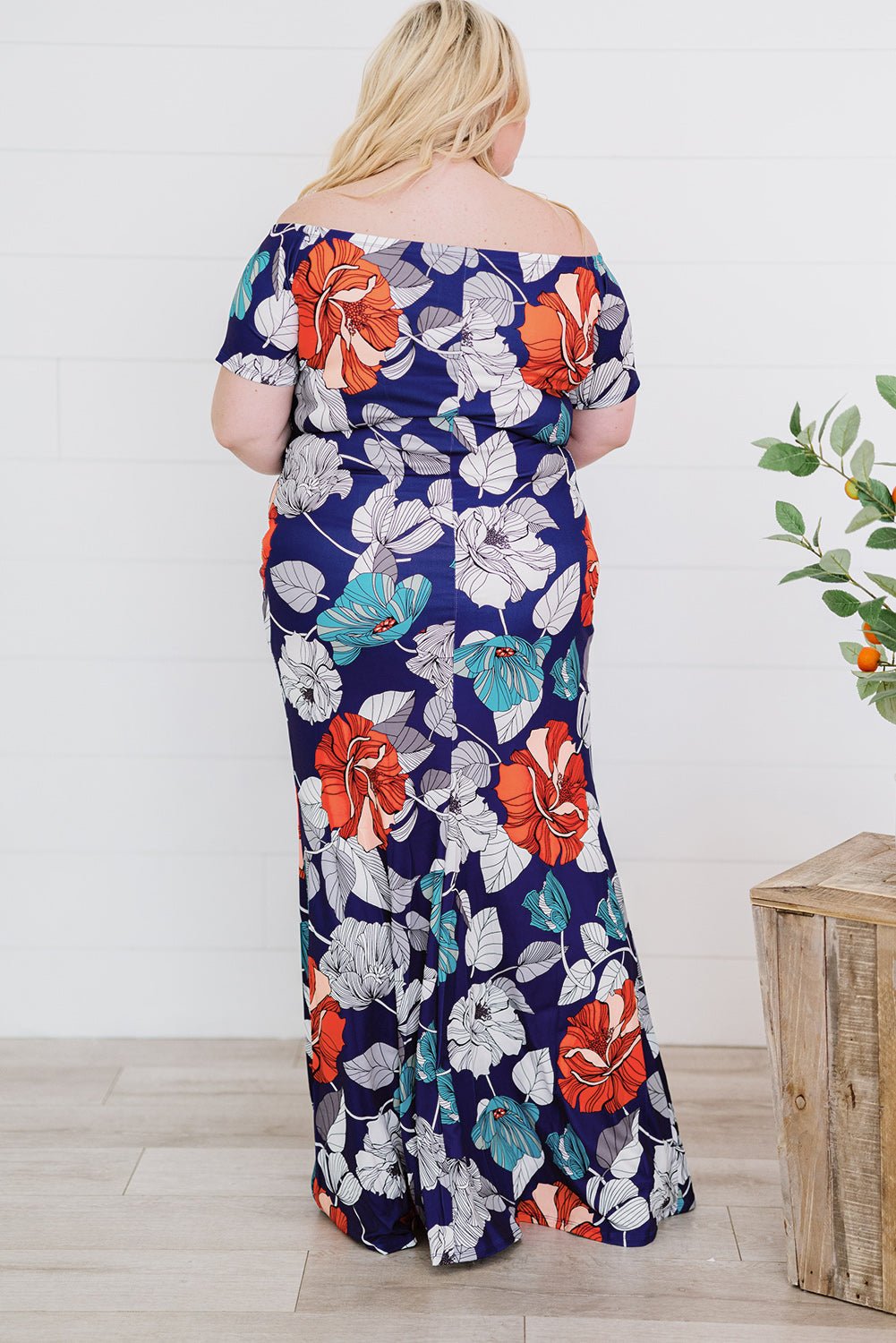 Plus Size Floral Off-Shoulder Short Sleeve Fishtail Dress | Sugarz Chique Boutique