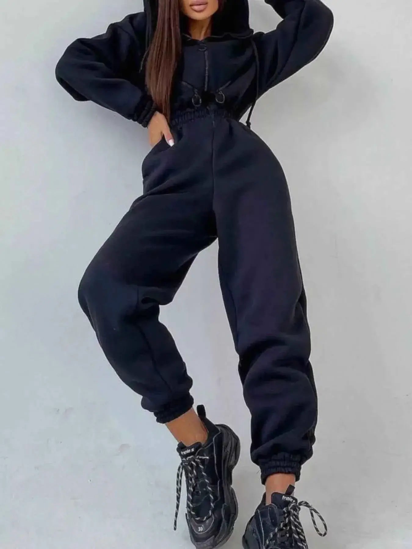 Hooded Zip-Up Long Sleeve Jumpsuit
