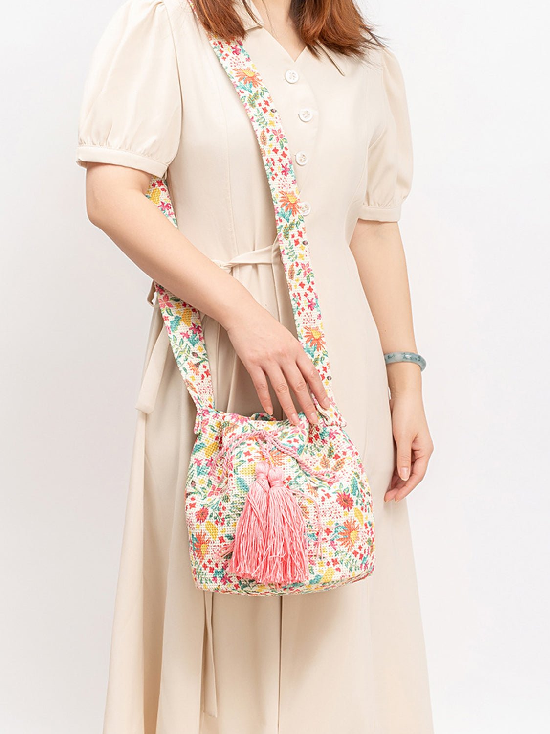 Drawstring Tassel Geometric Shoulder Bag | Sugarz Chique Boutique