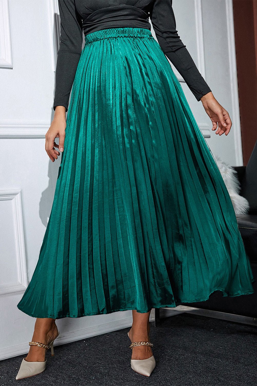 Elastic Waist Pleated Midi Skirt | Sugarz Chique Boutique