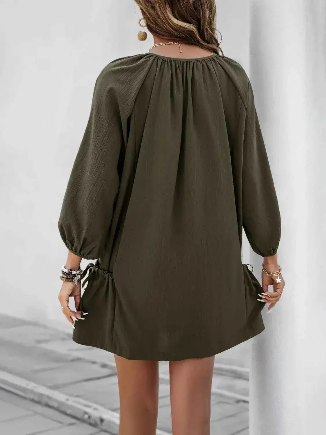 Button Front Balloon Sleeve Dress