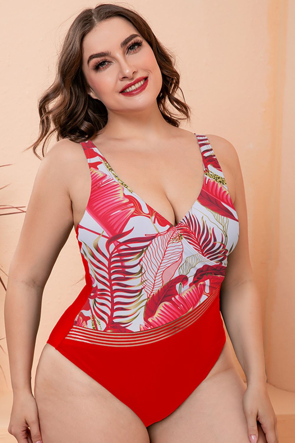 Full Size Two-Tone Plunge One-Piece Swimsuit | Sugarz Chique Boutique