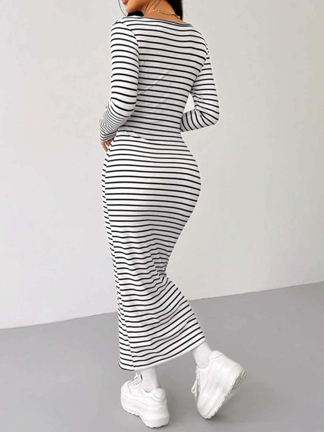 Striped Scoop Neck Long Sleeve Midi Tee Dress | Sugarz Chique Boutique