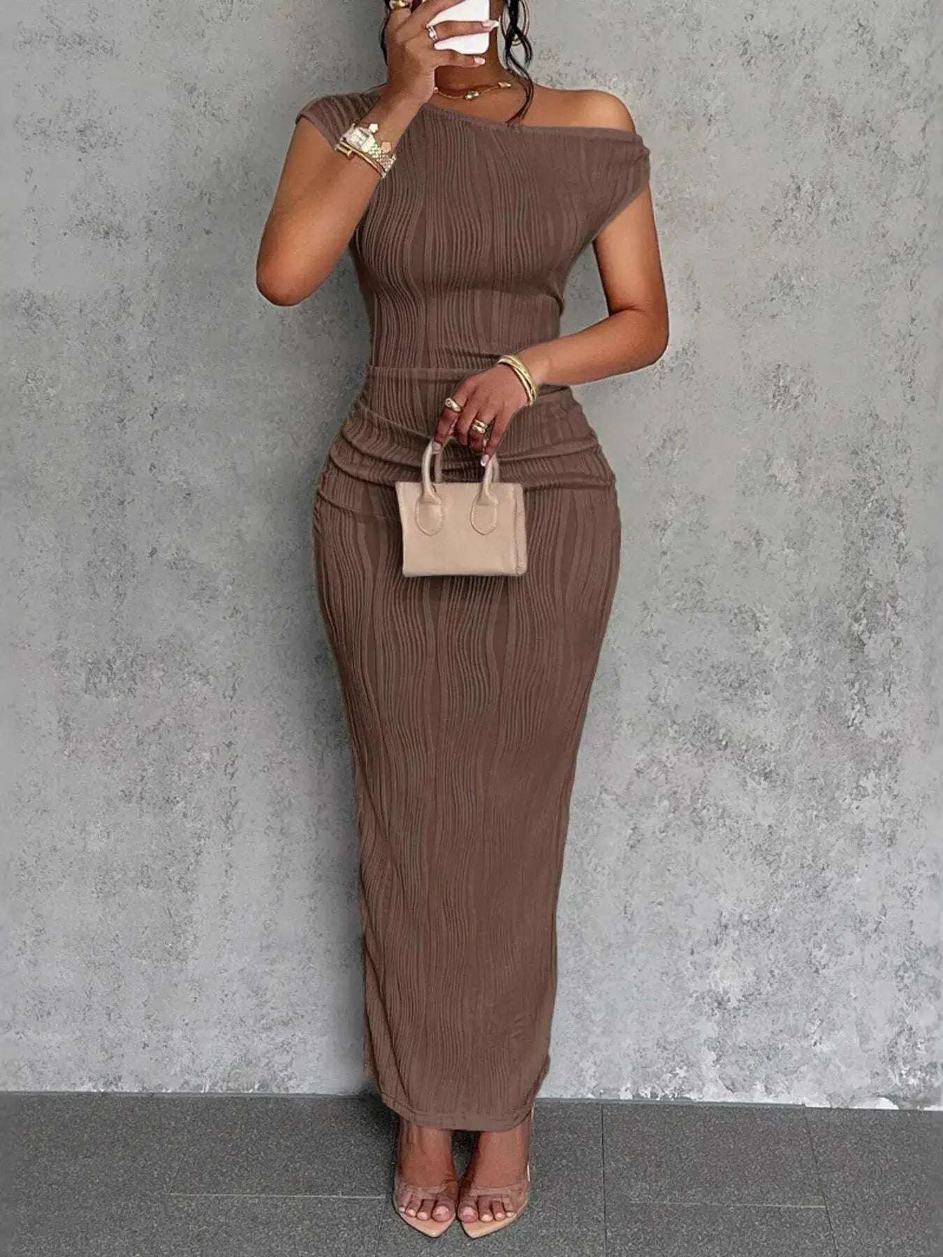 Textured Single Shoulder Bodycon Maxi Dress | Sugarz Chique Boutique