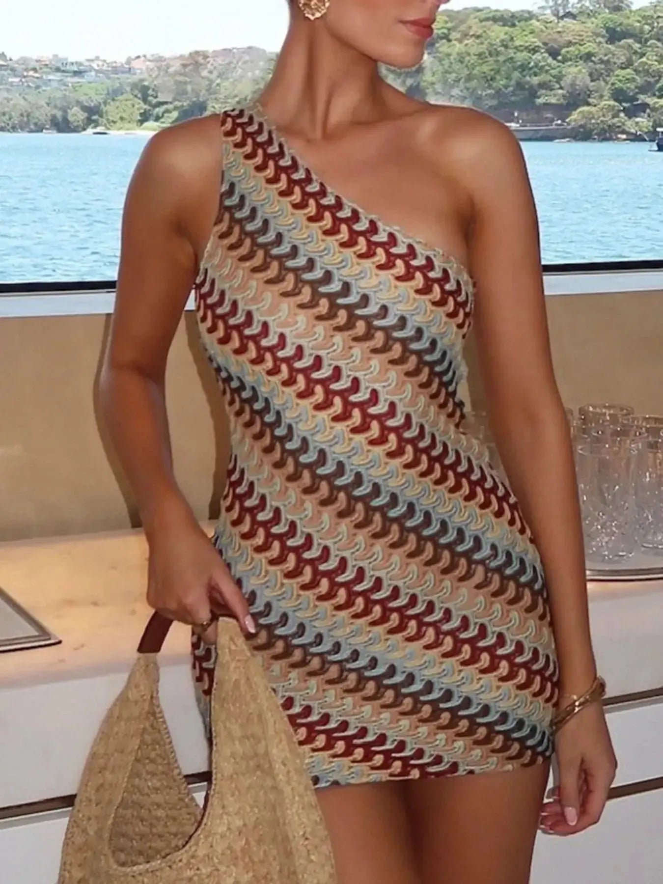 One Shoulder Geometric Print Mini Dress | Sugarz Chique Boutique
