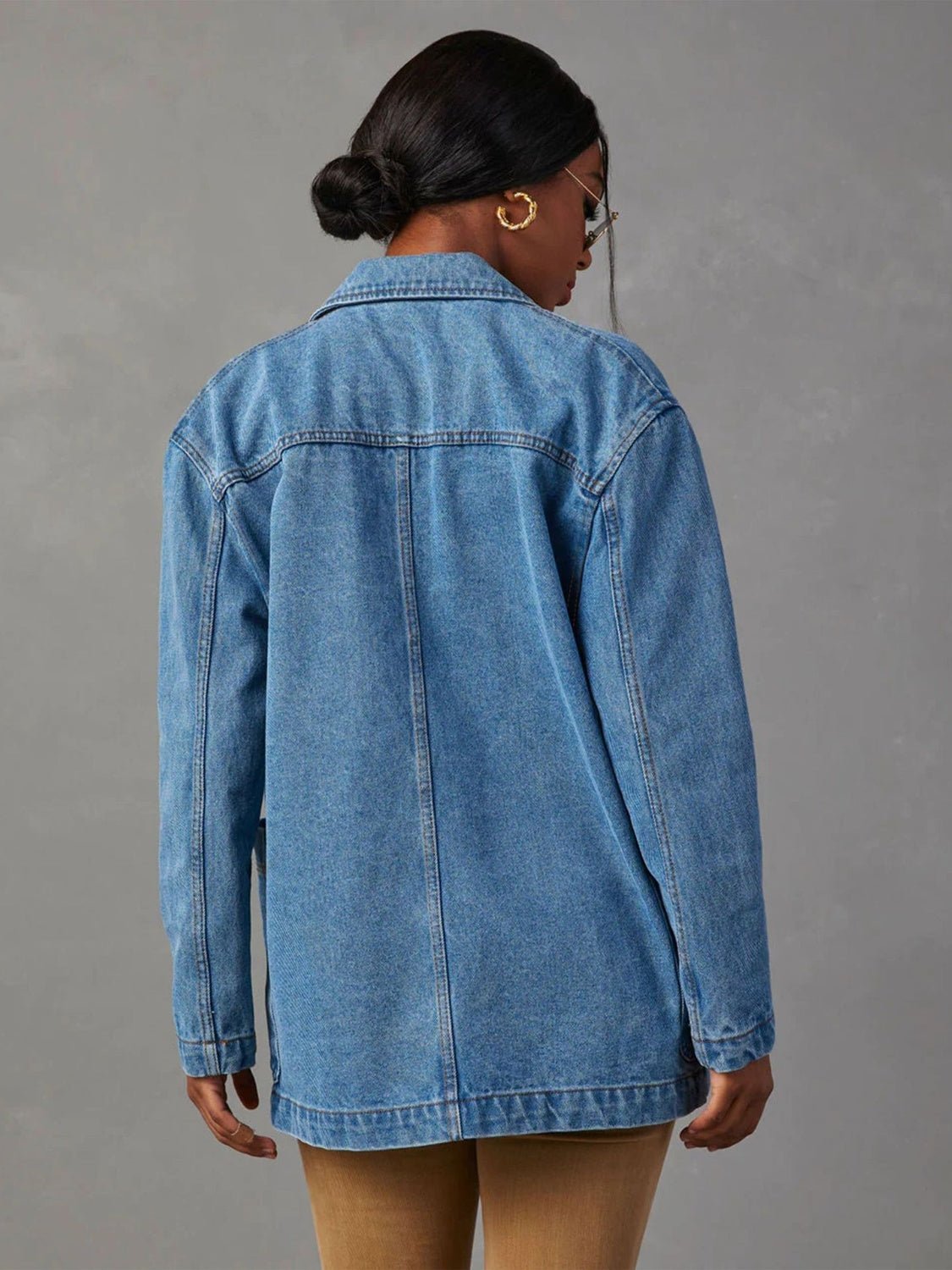 Collared Neck Long Sleeve Denim Jacket | Sugarz Chique Boutique