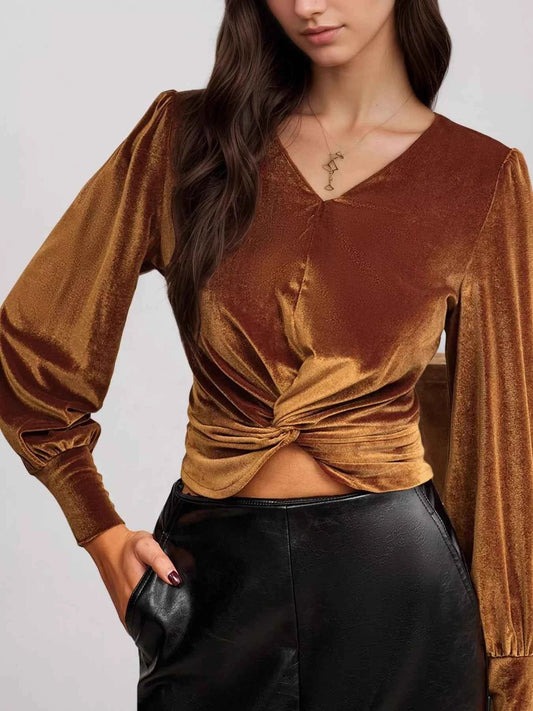 Twisted V-Neck Long Sleeve Blouse | Sugarz Chique Boutique