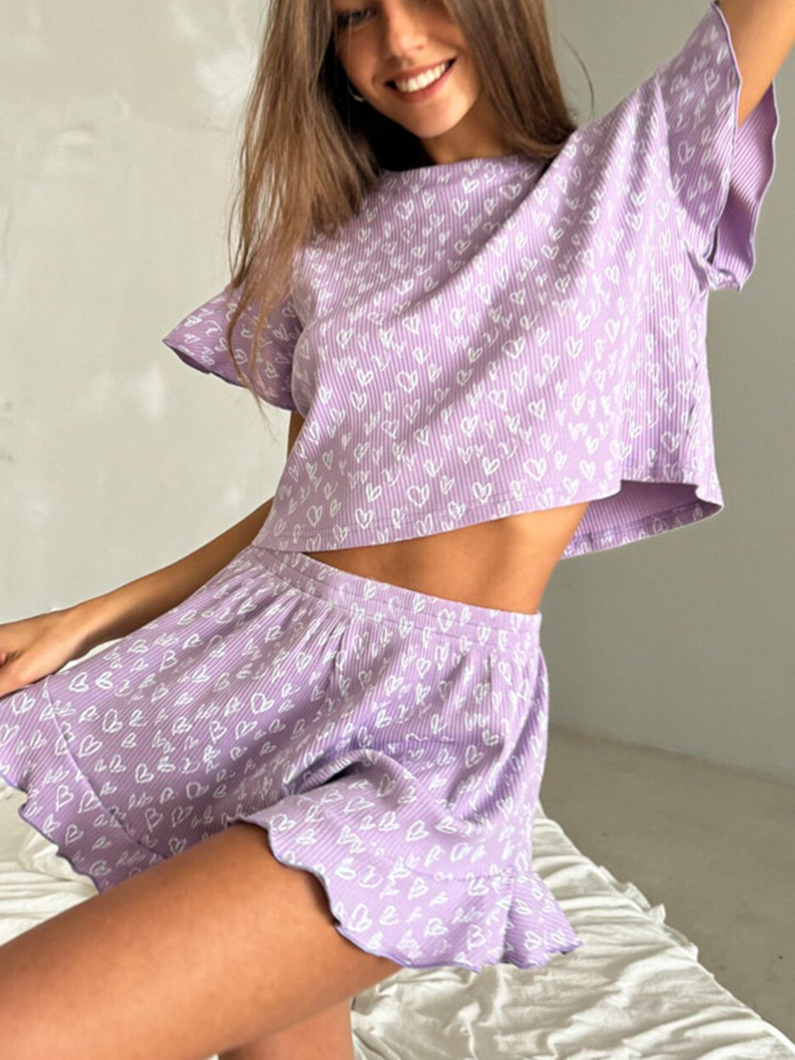 Printed Round Neck Top and Shorts Set
