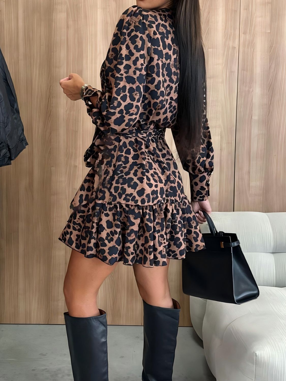 Tied Leopard Surplice Long Sleeve Dress | Sugarz Chique Boutique