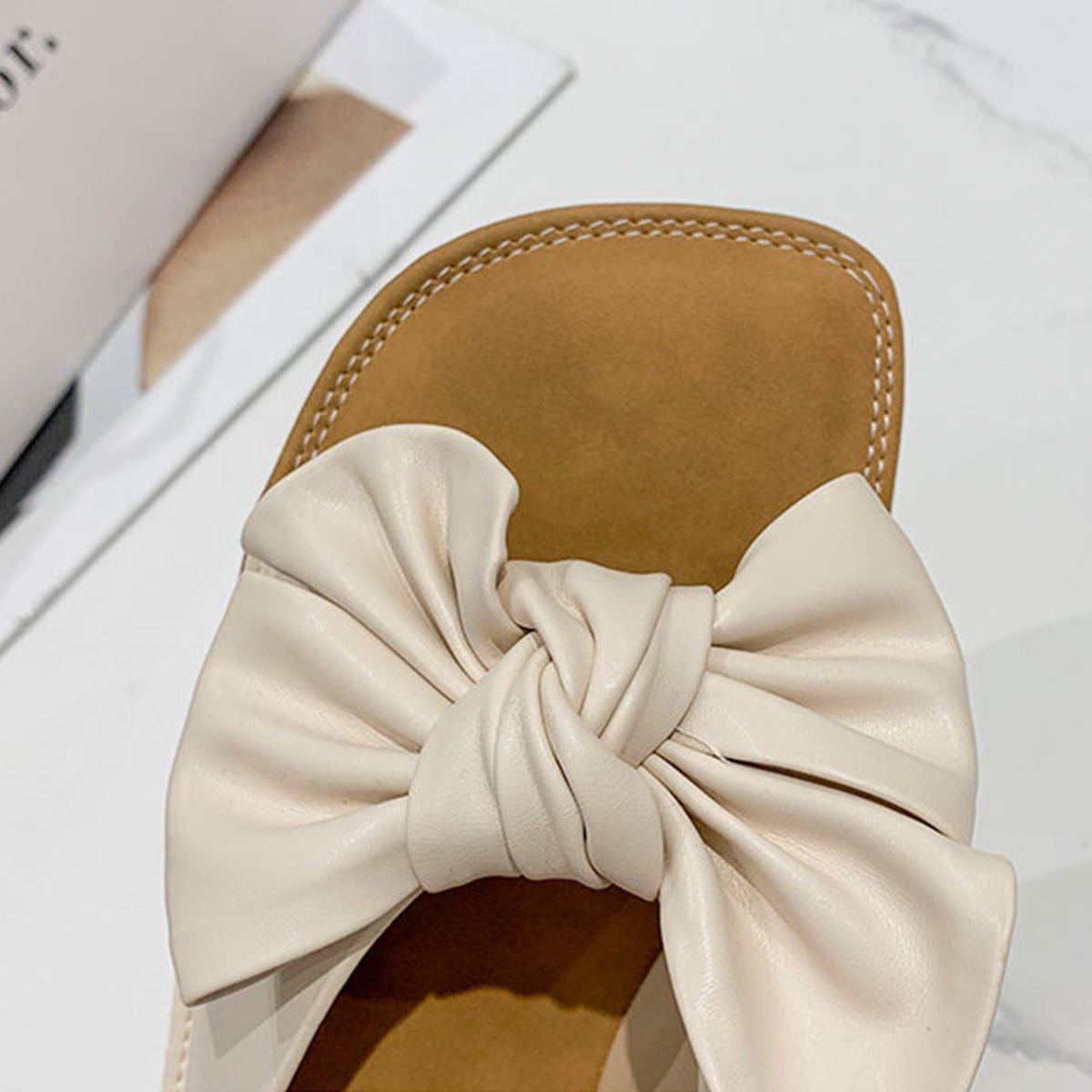 Bow PU Leather Flat Sandals | Sugarz Chique Boutique