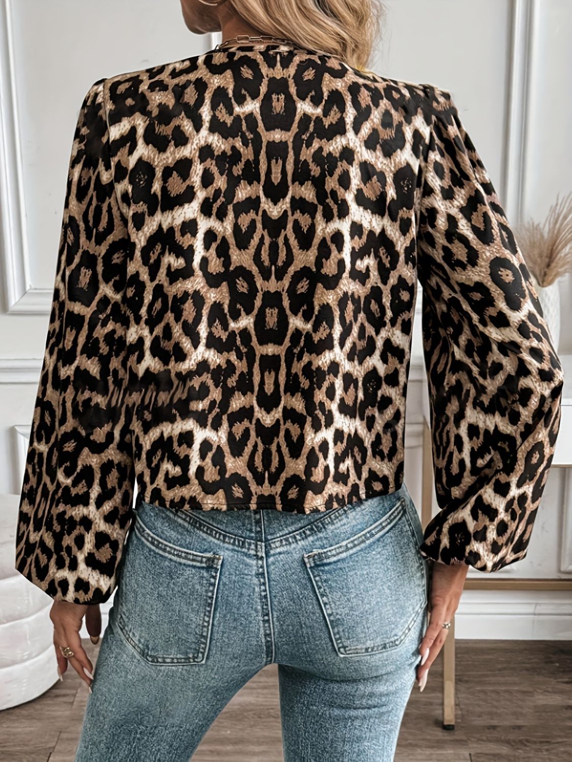 Tied Leopard Round Neck Long Sleeve Top | Sugarz Chique Boutique